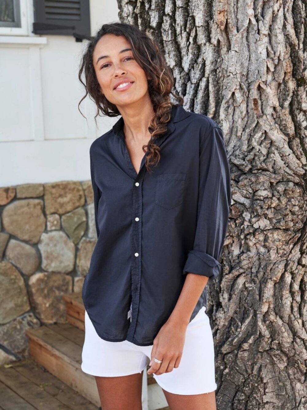 Frank&Eileen Relaxed Button-up Shirt 100% Cotton Size Small Navy Blue